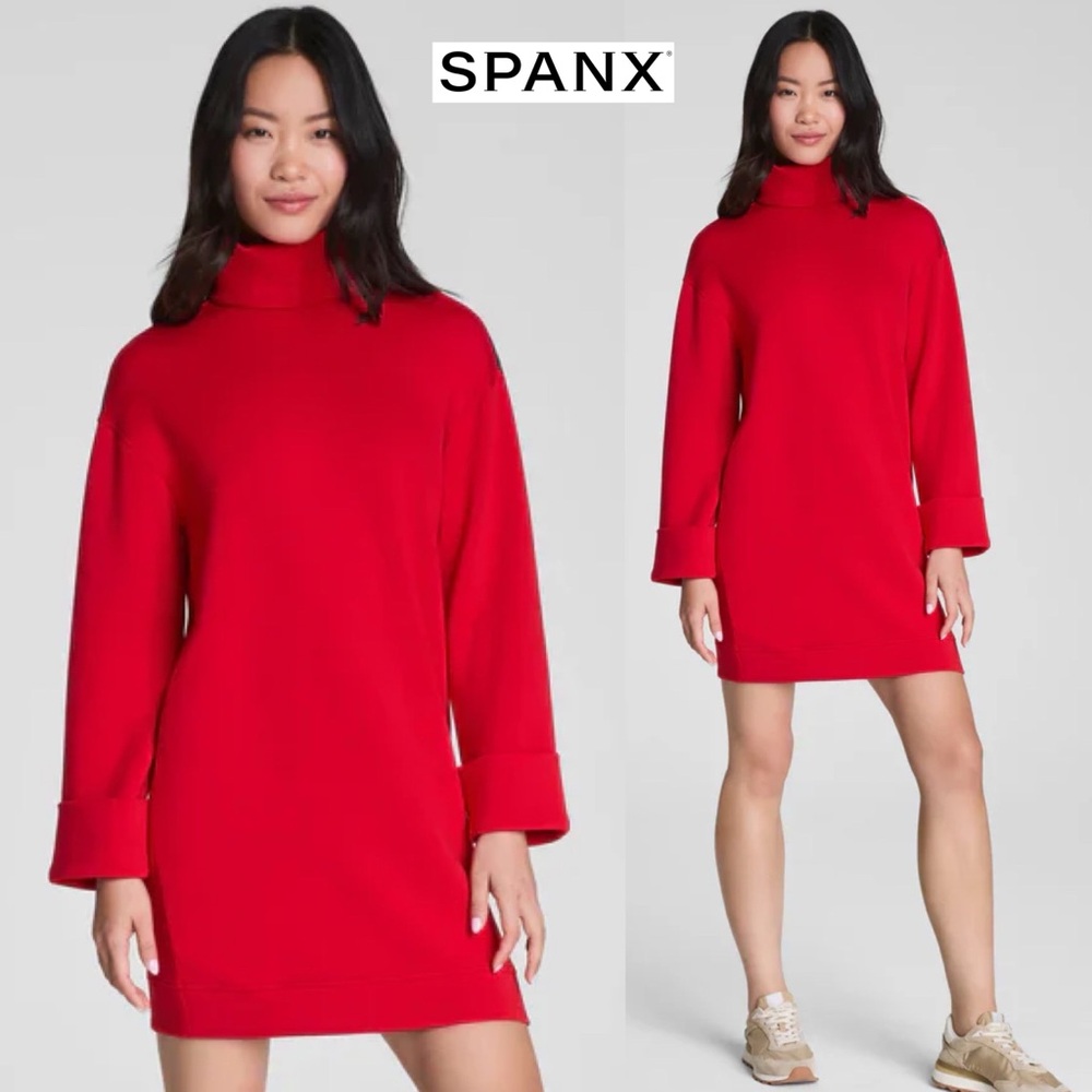 NWT SPANX AirEssentials Turtleneck Dress Red M Long Sleeve Cozy Sweatshirt Dress